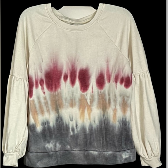 NWT Knox Rose Tie Dye Bishop Sleeve Fleece Lined Pullover Top Sweatshirt Size M - Picture 2 of 6